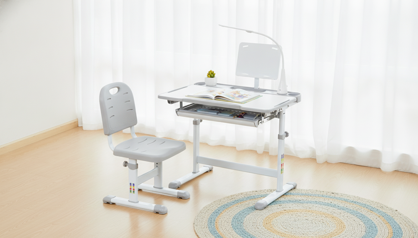 Adjustable Kids Desk & Chair with Tilt Top and LED Light