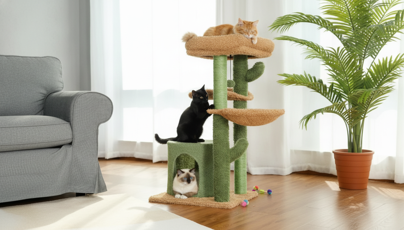 Cactus Cat Tree Tower: Scratch Post, Condo & Top Perch