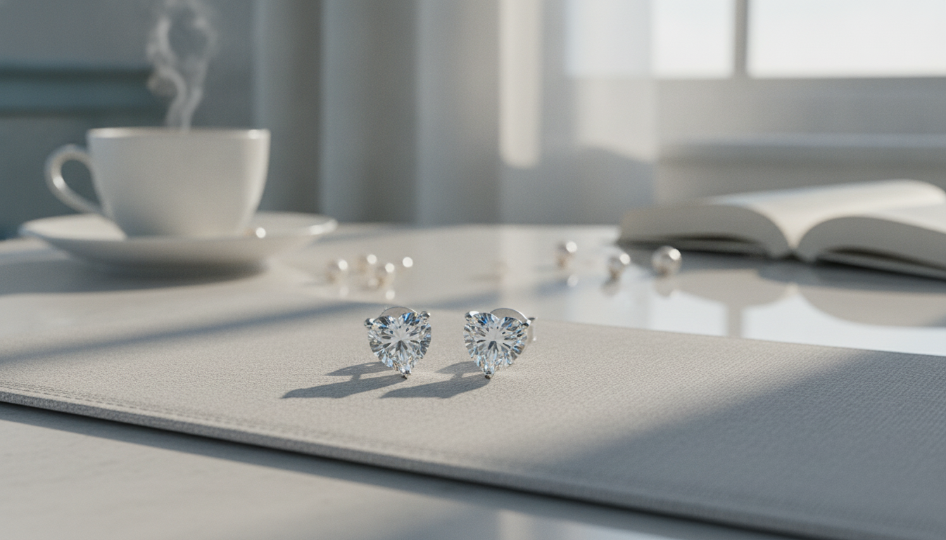 Icy Moissanite Heart Studs in 925 Silver (VVS D)