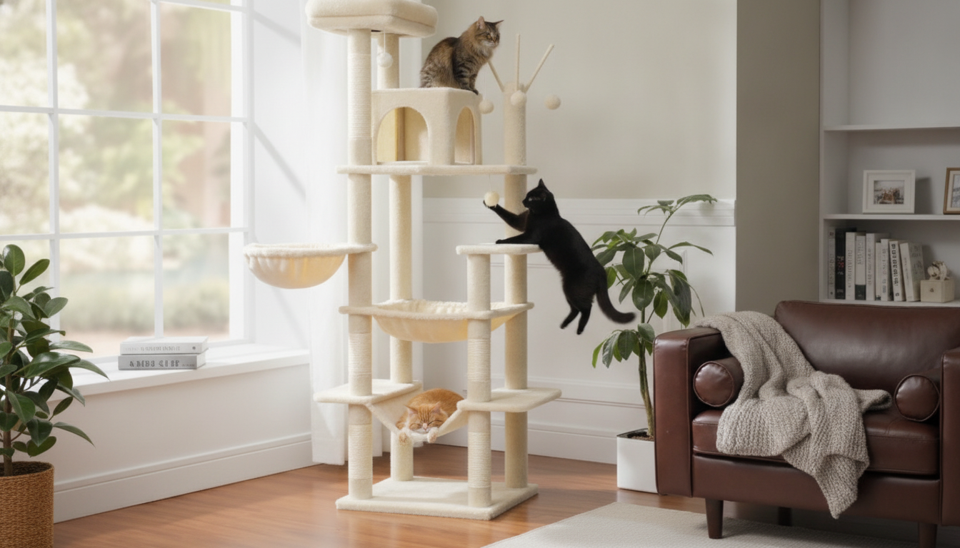 Large Cat Tree with Big Hammock & Sturdy Scratch Posts