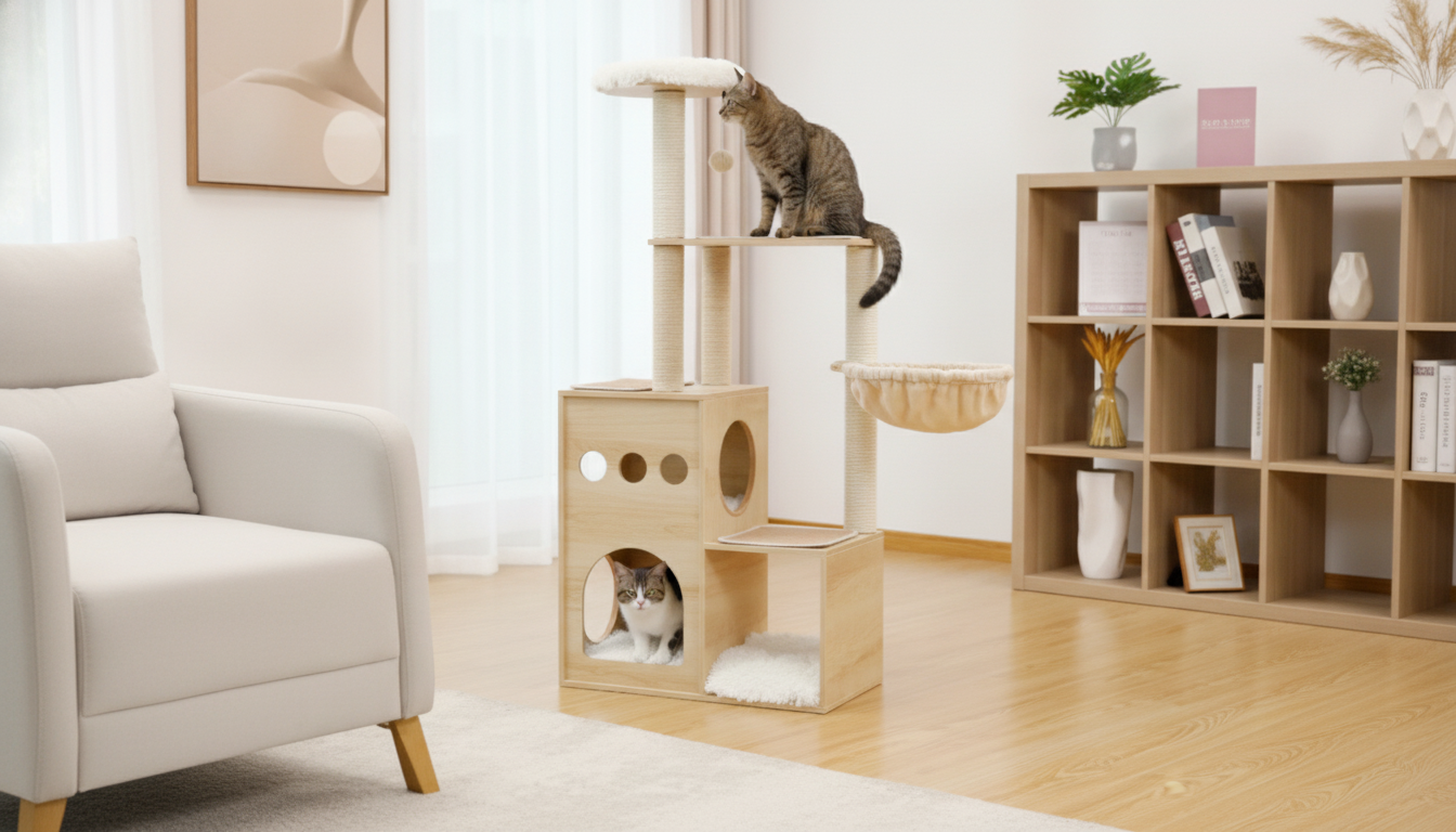 Modern Cat Tower: Sisal Posts, Perch & Hammock