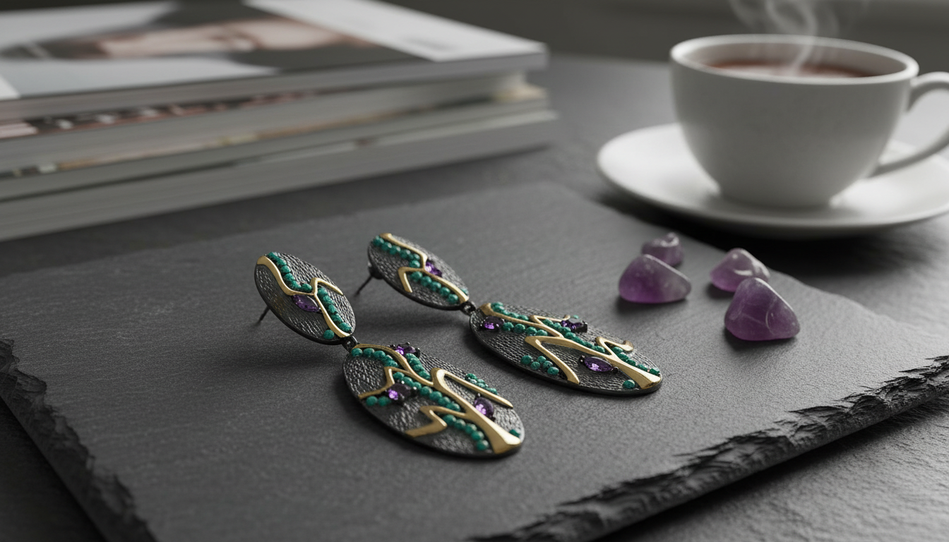 Vintage Geometric Amethyst Drop Earrings in 925 Silver